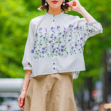 【50%OFF】ドルマンスリーブ 花刺繍プリントシャツブラウス