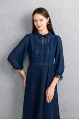 [30% OFF] Lace x Sheer Sleeve Dress