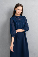 [30% OFF] Lace x Sheer Sleeve Dress