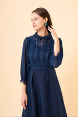[30% OFF] Lace x Sheer Sleeve Dress