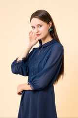 [30% OFF] Lace x Sheer Sleeve Dress