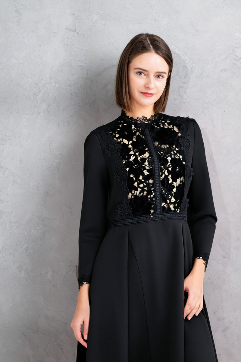 50％OFF】ベルベットレースアクセントワンピース | レースワンピースや