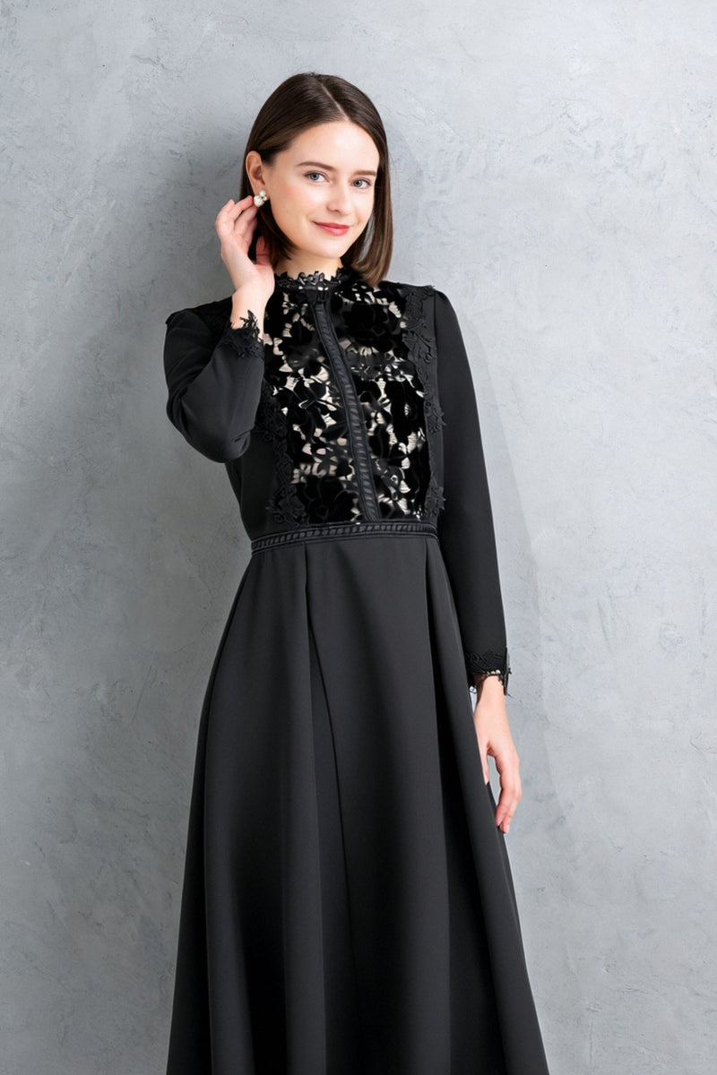 30％OFF】ベルベットレースアクセントワンピース | レースワンピースや