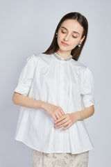 [NEW] Lace x Dot Tulle High Neck Blouse 