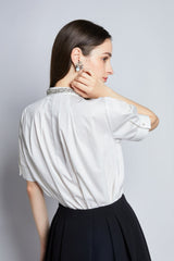 [NEW] Lace x Dot Tulle High Neck Blouse 