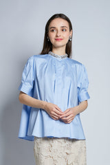 [NEW] Lace x Dot Tulle High Neck Blouse 