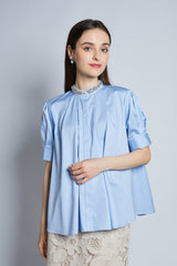 [NEW] Lace x Dot Tulle High Neck Blouse 