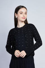 【50%OFF】パールエンベリッシュドニットカーディガン