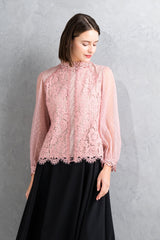 [30% OFF] Lace x Polka Dot Tulle High Neck Blouse 