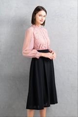 [30% OFF] Lace x Polka Dot Tulle High Neck Blouse 