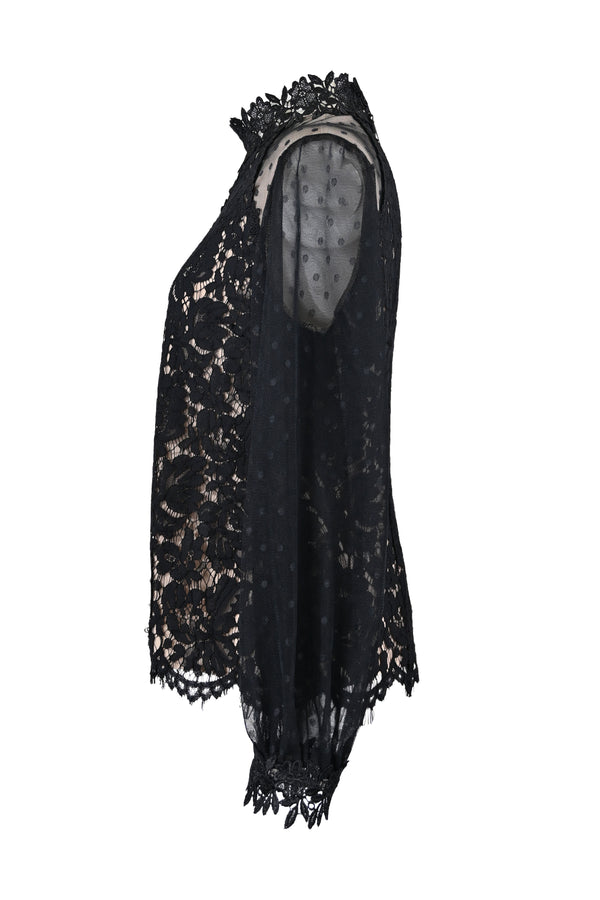 【予約販売 / NEW】レース×ドットチュールハイネックブラウス