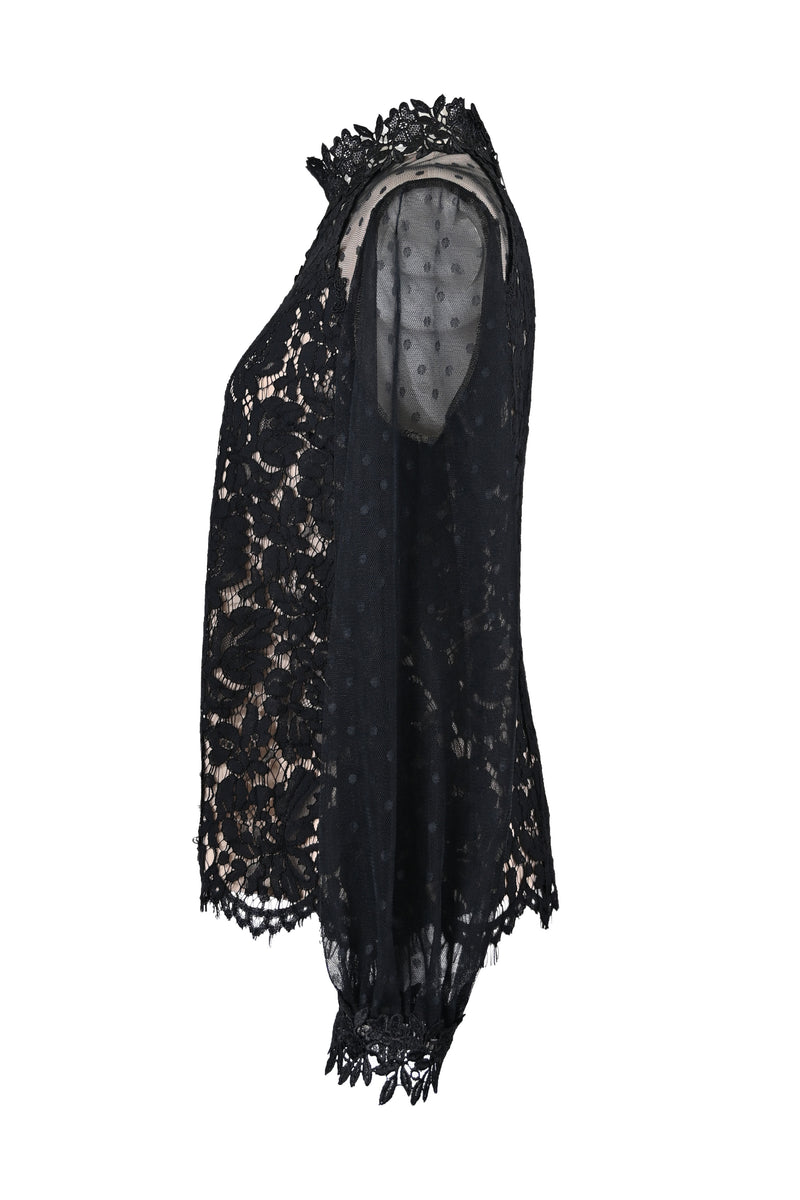 【予約販売 / NEW】レース×ドットチュールハイネックブラウス
