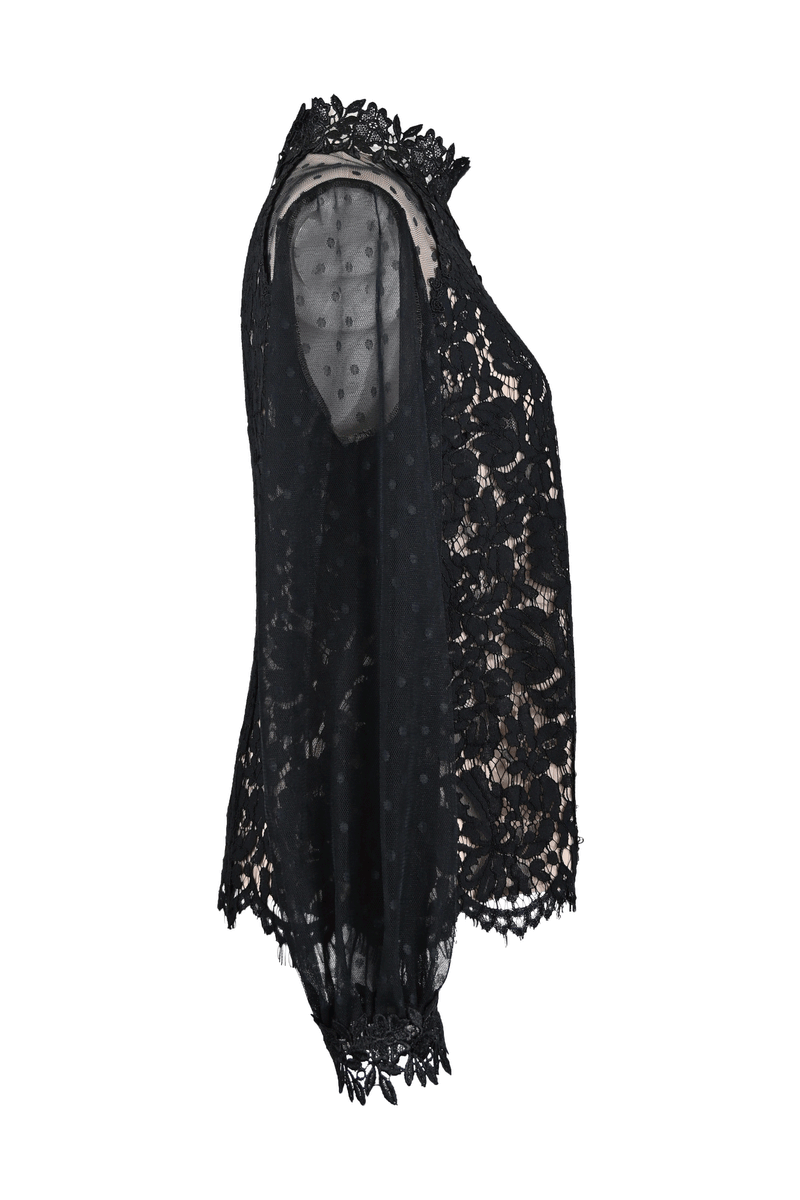 【予約販売 / NEW】レース×ドットチュールハイネックブラウス