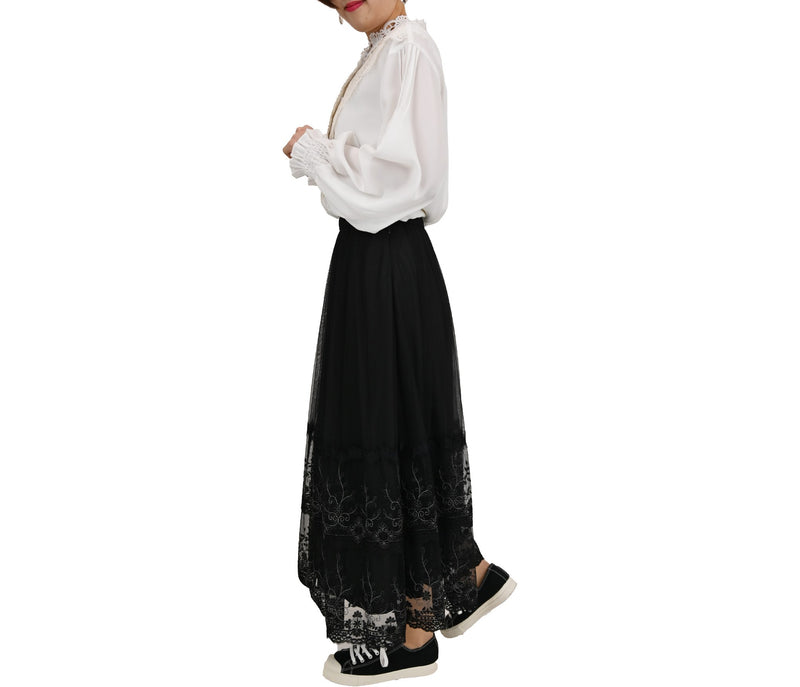 【NEW】花刺繍フレアスカート