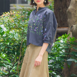 [50% OFF] Dolman Sleeve Floral Embroidered Print Shirt Blouse