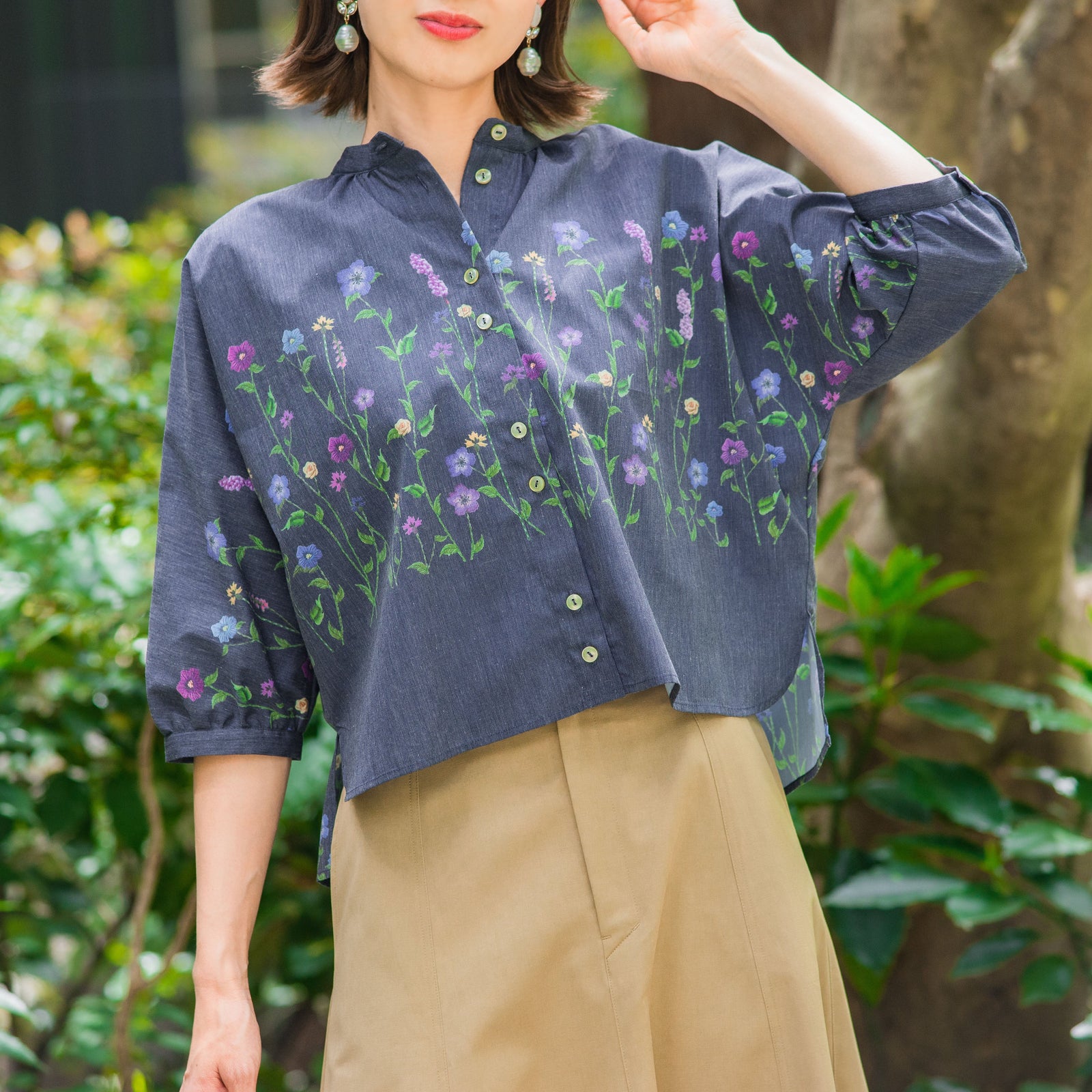 50％OFF】ドルマンスリーブ 花刺繍プリントシャツブラウス | レース