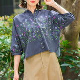 [50% OFF] Dolman Sleeve Floral Embroidered Print Shirt Blouse