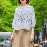 [50% OFF] Dolman Sleeve Floral Embroidered Print Shirt Blouse