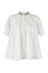 [NEW] Lace x Dot Tulle High Neck Blouse 