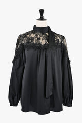 [50% OFF] Bowtie blouse with yoke lace