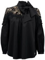 [50% OFF] Bowtie blouse with yoke lace