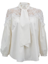 [50% OFF] Bowtie blouse with yoke lace