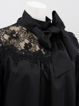 [50% OFF] Bowtie blouse with yoke lace