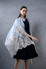 ウールシルク花刺繍ストール