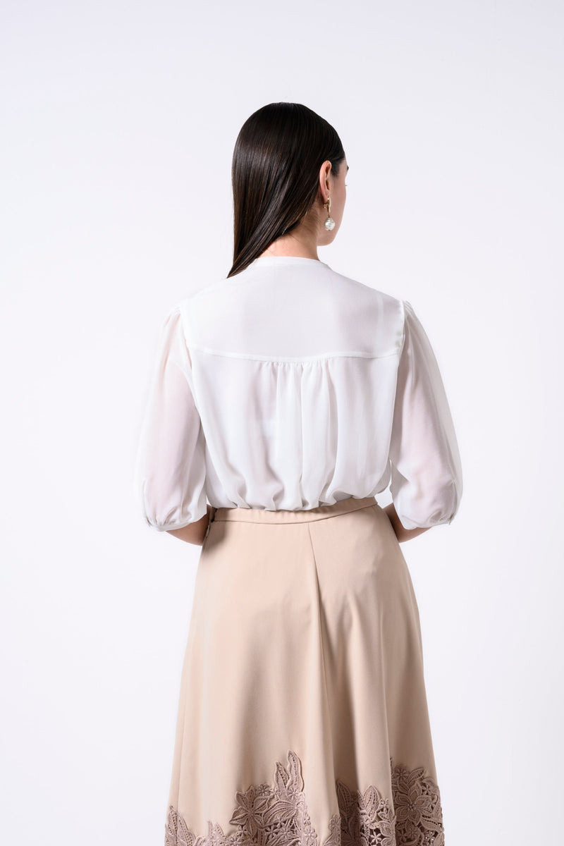 【30%OFF】プリーツレースブラウス