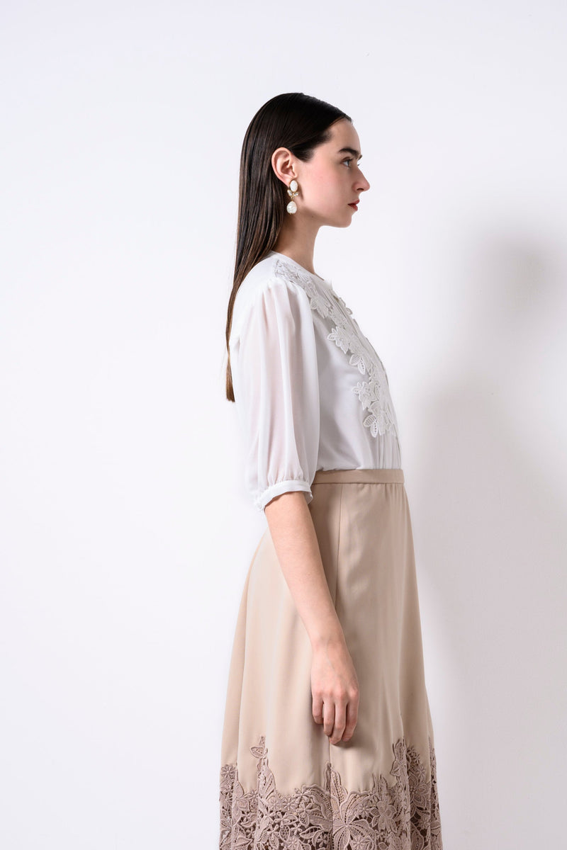 【30%OFF】プリーツレースブラウス