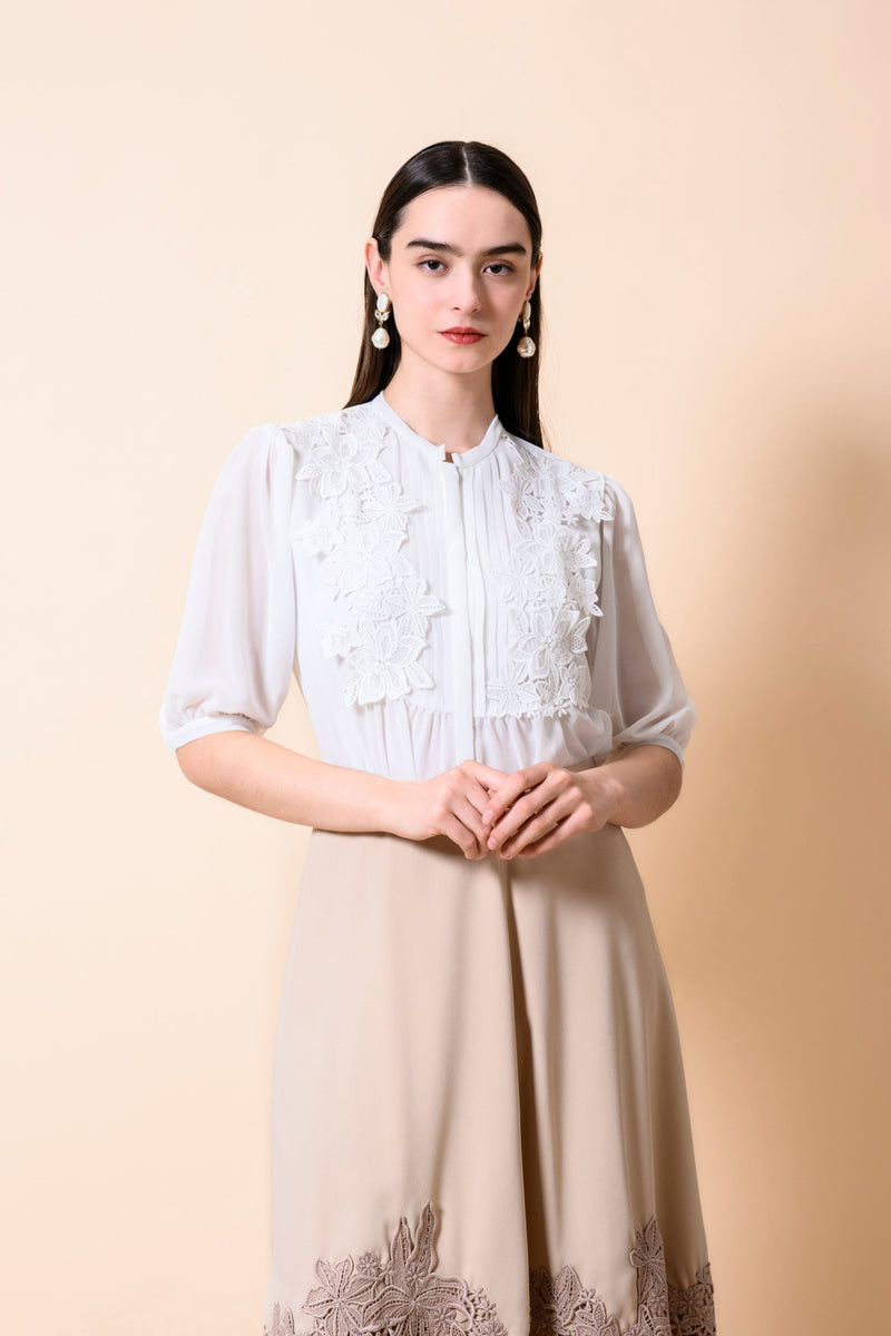 【30%OFF】プリーツレースブラウス
