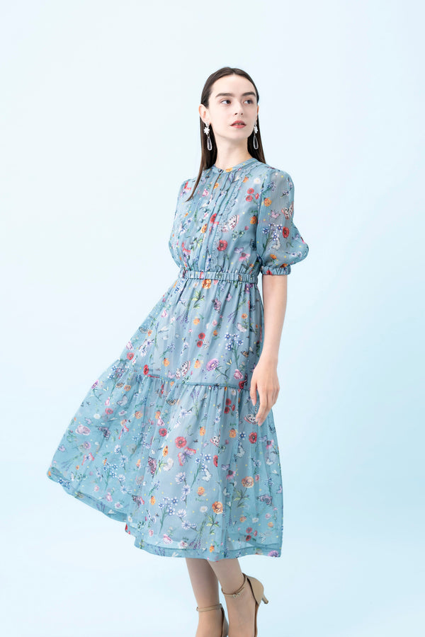 【NEW】花柄シフォンワンピース