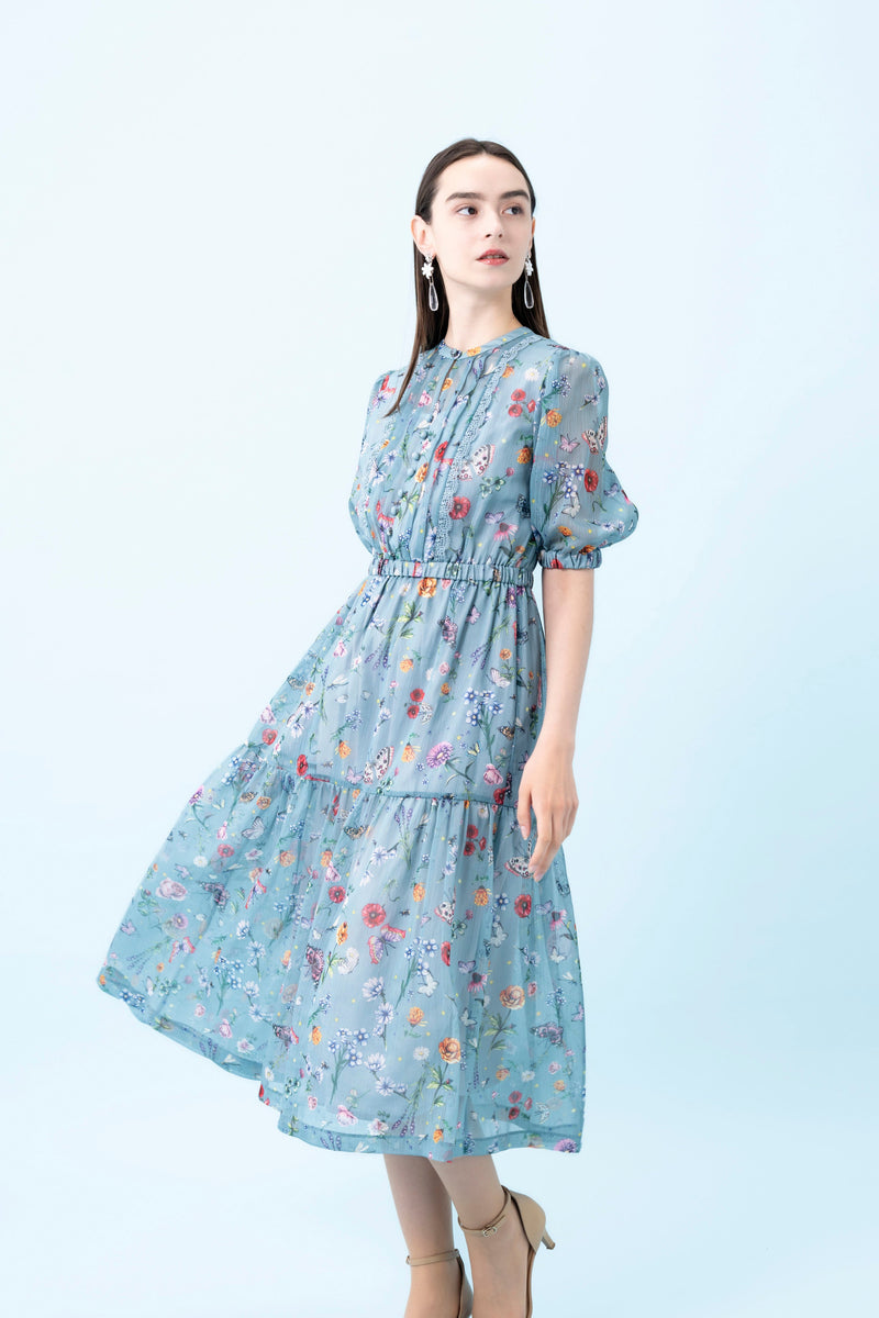 【NEW】花柄シフォンワンピース