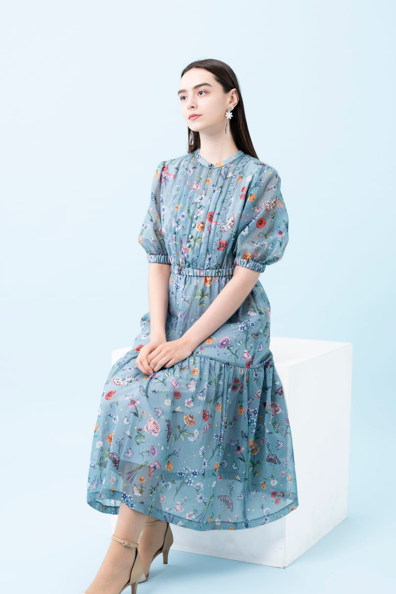 【NEW】花柄シフォンワンピース