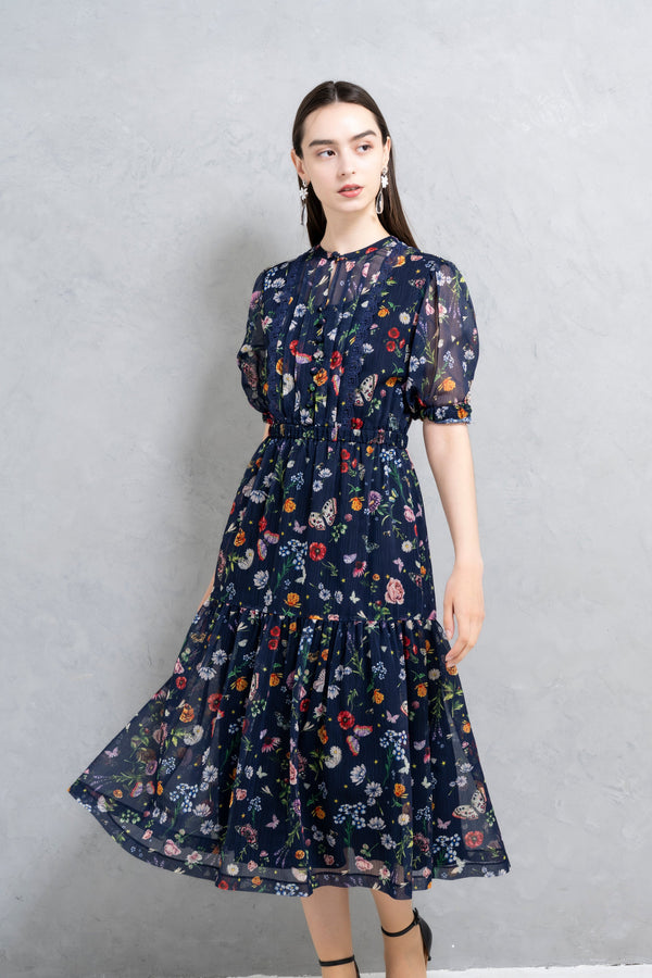 【NEW】花柄シフォンワンピース