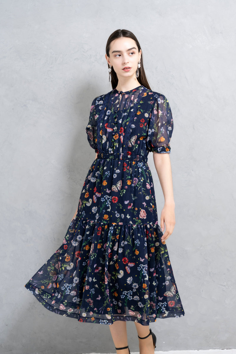 【NEW】花柄シフォンワンピース