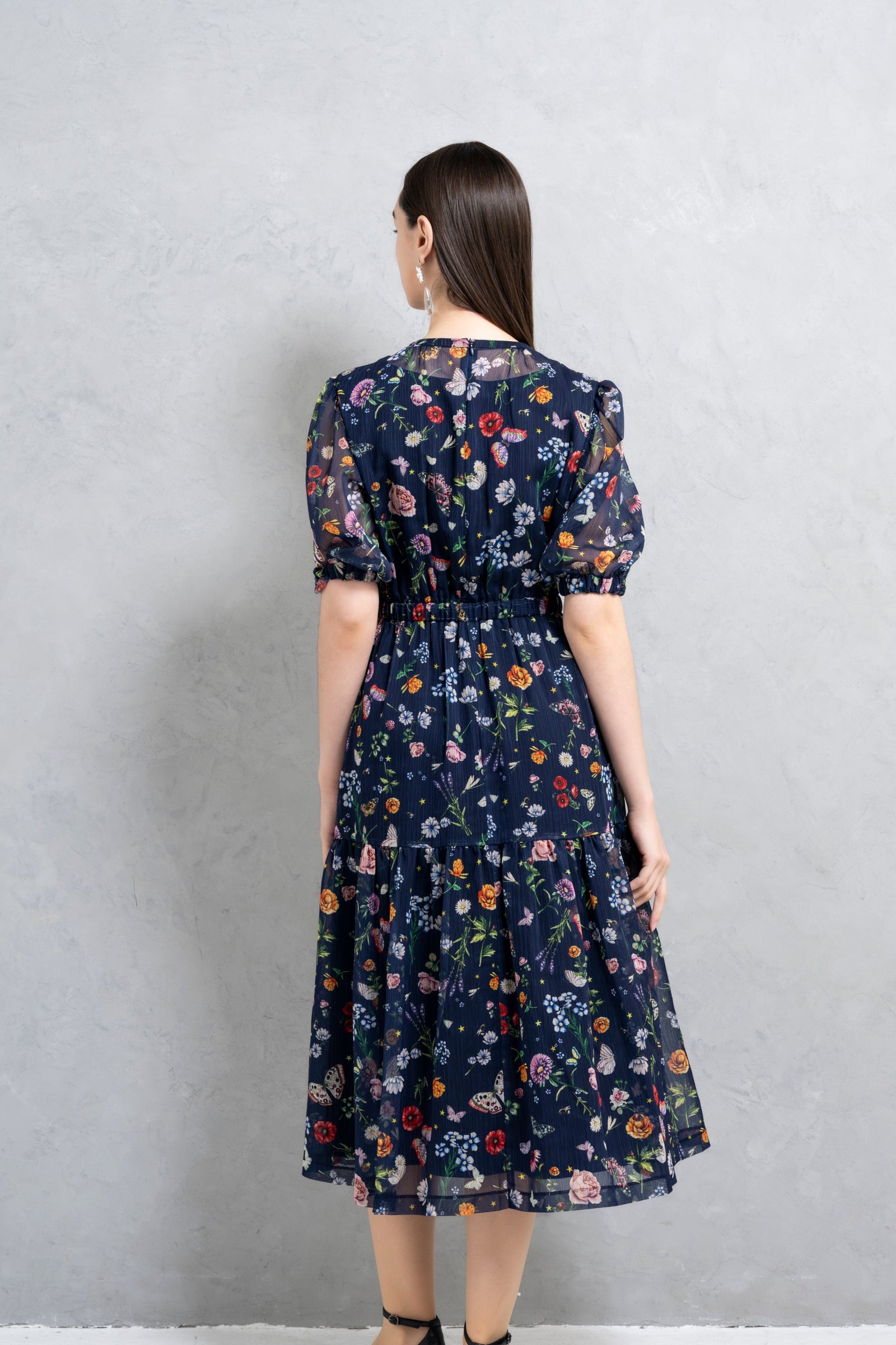 エムズグレイシー♡ 花柄シフォンワンピース　42 エムズグレイシー 花柄ワンピース シフォンワンピース ピンク 膝