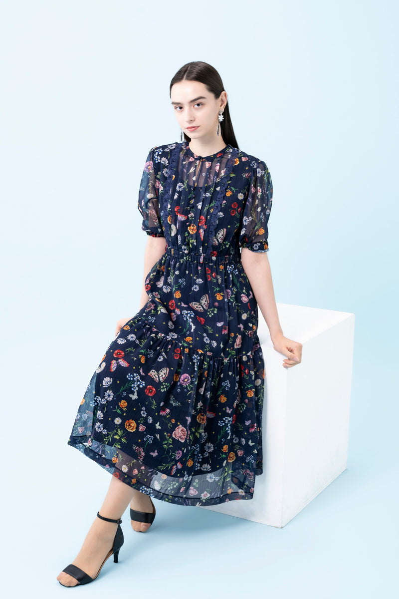 【NEW】花柄シフォンワンピース