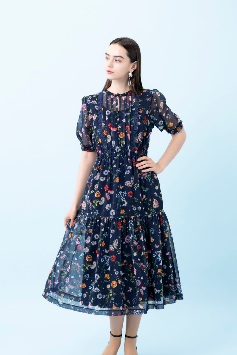 【NEW】花柄シフォンワンピース