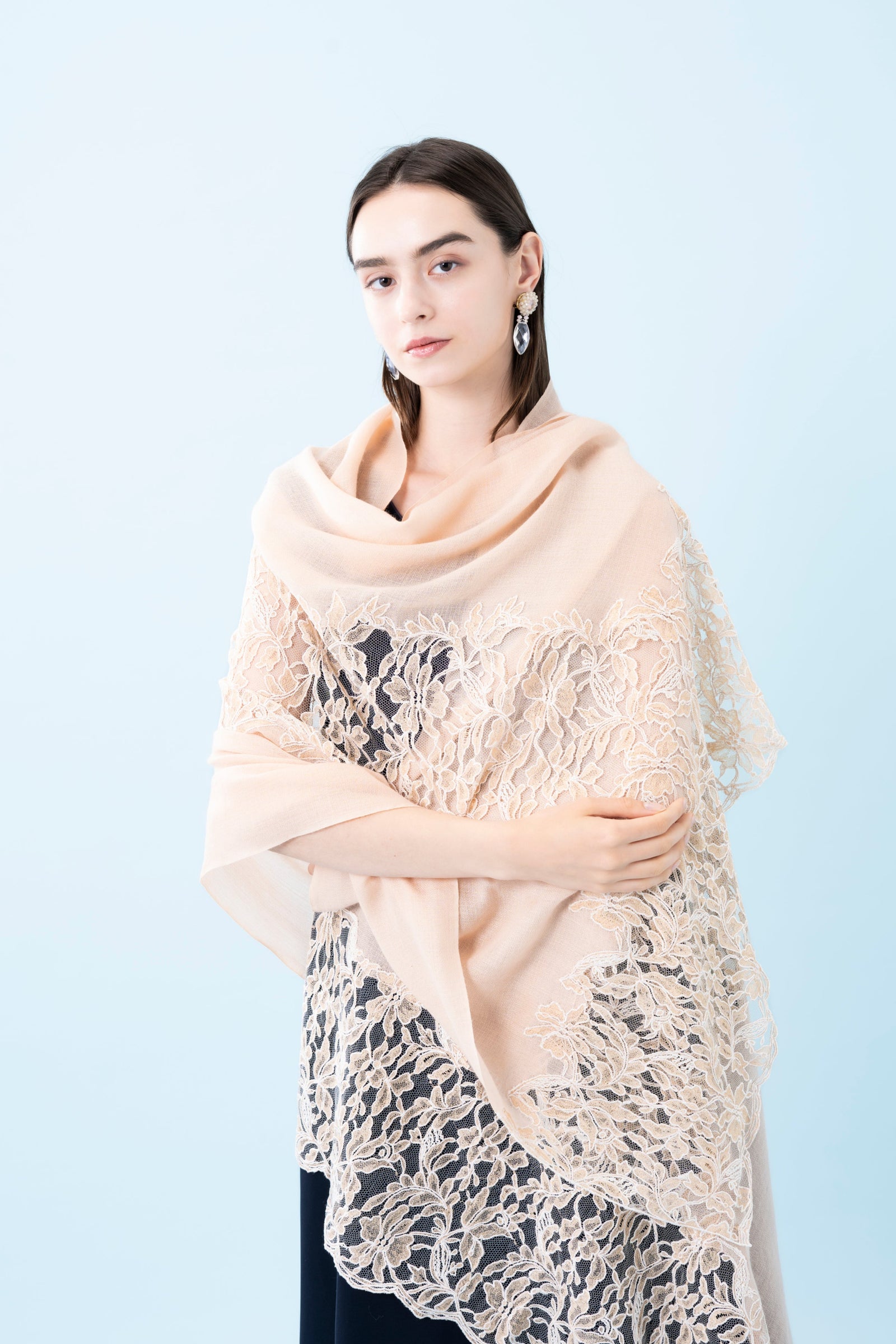 30％OFF】レース刺繍カシミヤストール | レースワンピースやブラウス