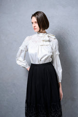 [50% OFF] Bowtie blouse with yoke lace