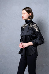 [50% OFF] Bowtie blouse with yoke lace
