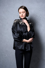 [50% OFF] Bowtie blouse with yoke lace