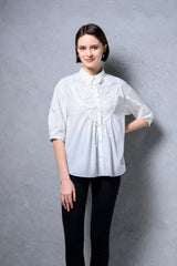 [50% OFF] Lace-trimmed blouse 
