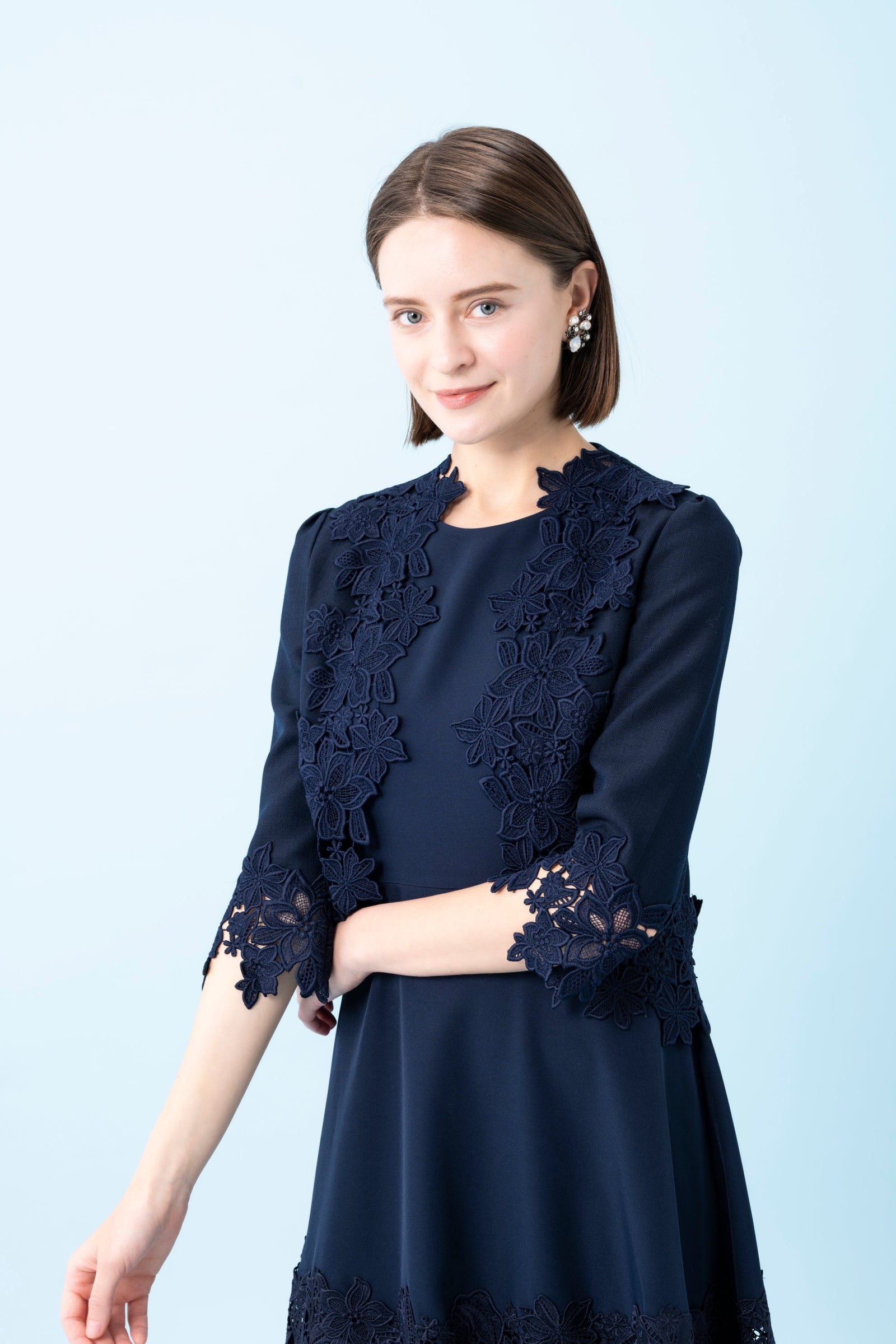定価5万美品✨クリスセリーン ボレロ 花柄レースドレスワンピース ブルー 結婚式 Mimage011_5efa9b61-64dd-41b5-