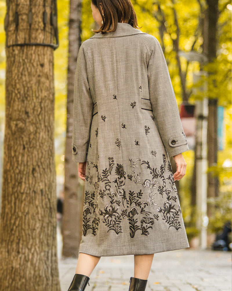 季節感冬ウール カシミア 花柄刺繍  コート