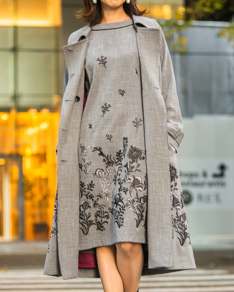 季節感冬ウール カシミア 花柄刺繍  コート