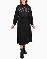[50% OFF] Floral Embroidered Tiered Shirt Dress
