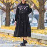 [50% OFF] Floral Embroidered Tiered Shirt Dress